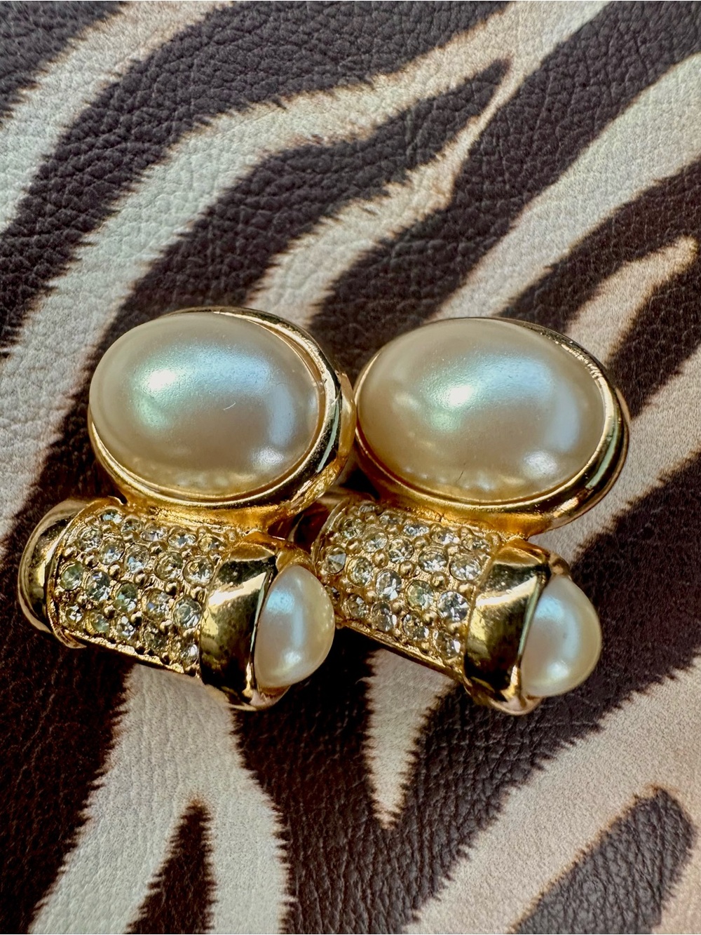 Gold Pearl & Crystal Clip-On Earrings - Elegant Faux Pearl Accent
